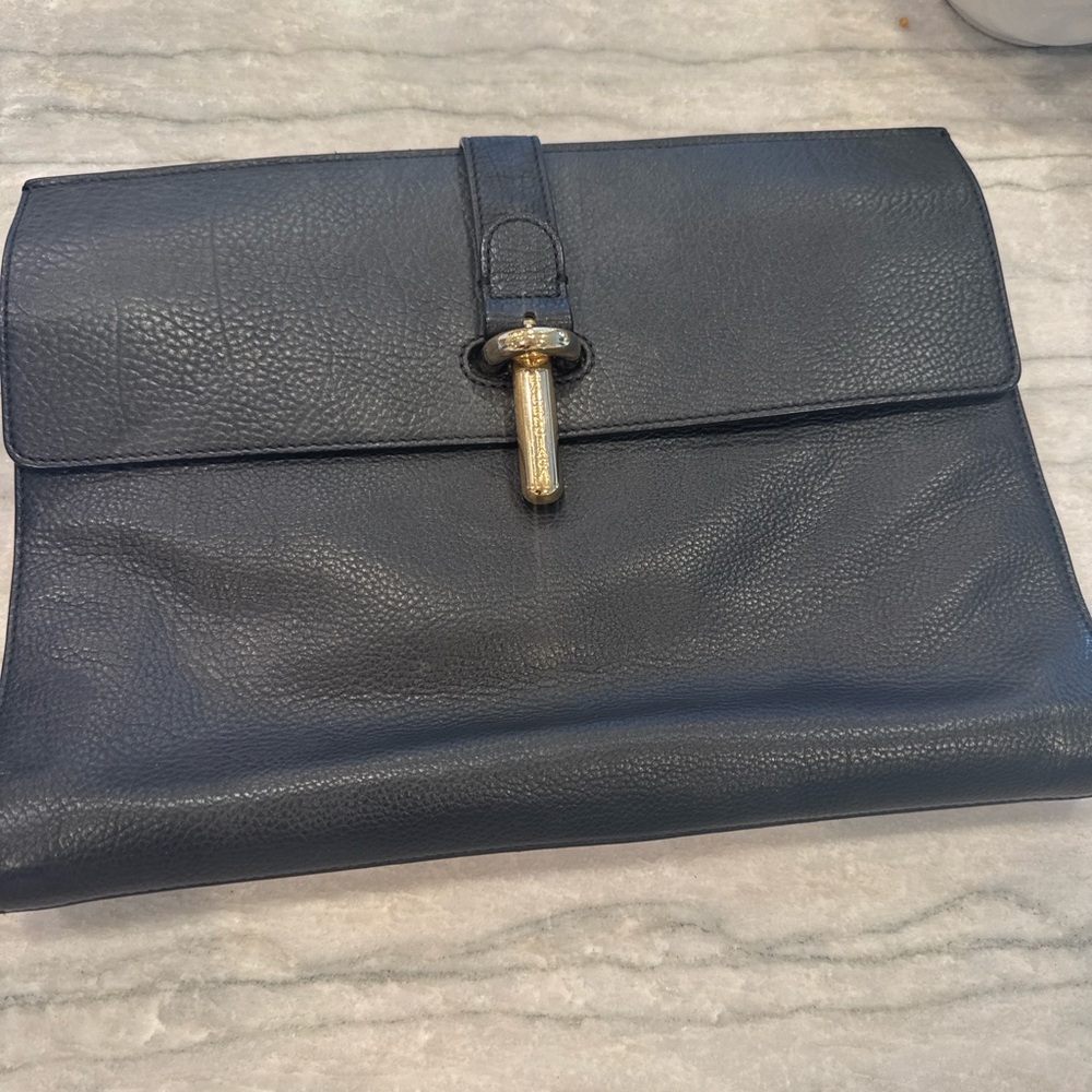 Black Leather Clutch with Gold Accent